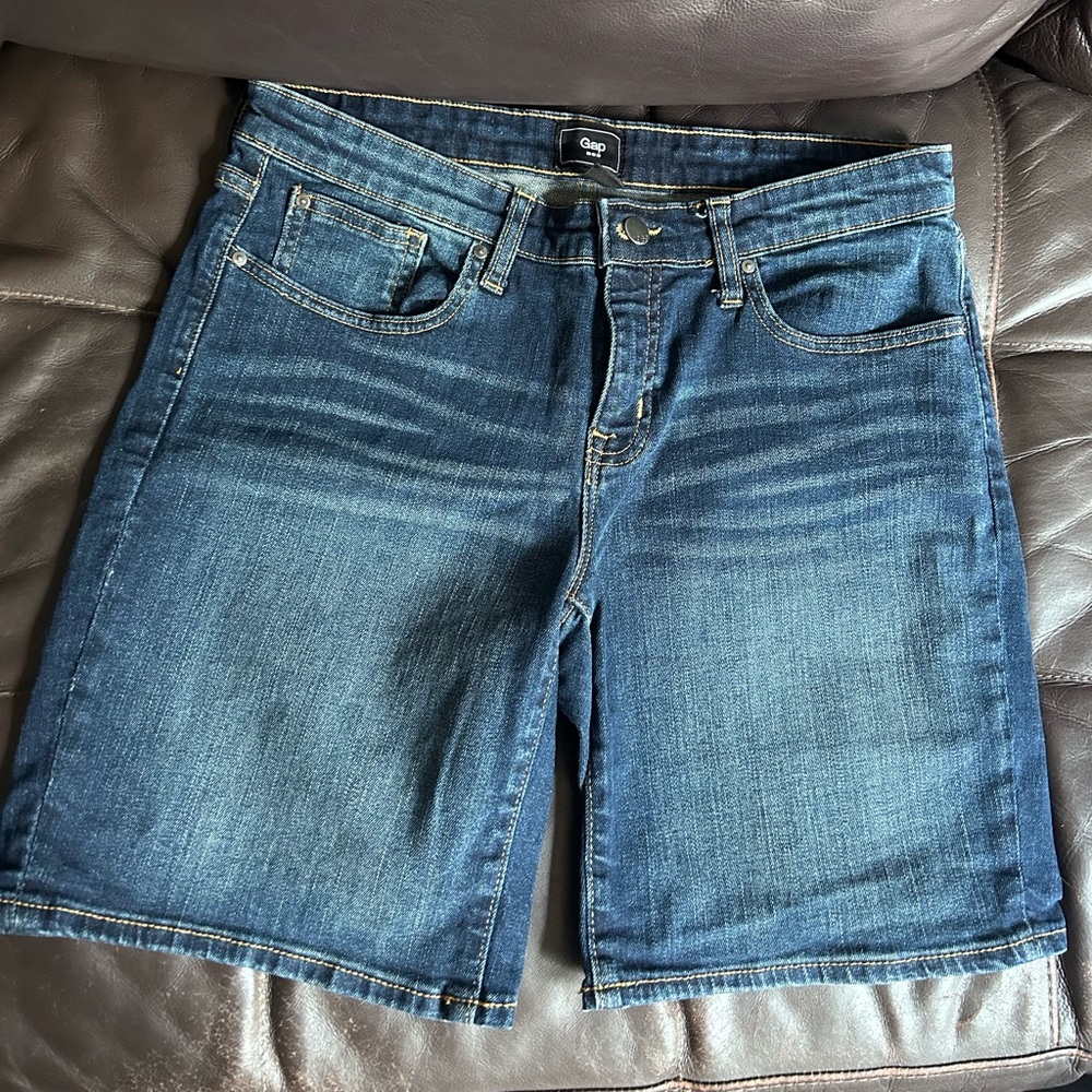Gap denim shorts: dark denim with light whiskering.